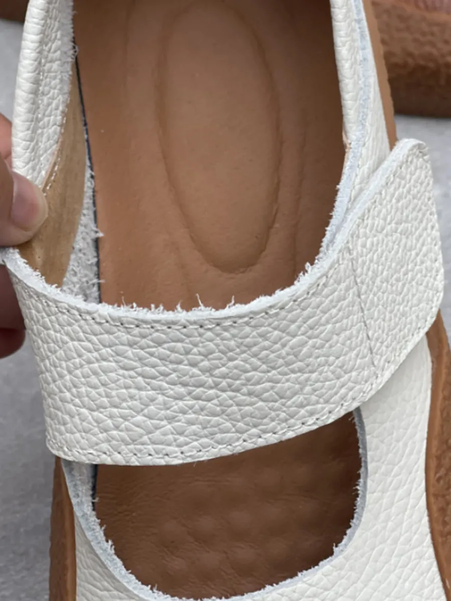 Women Vintage Summer Leather Square Toe Shoes