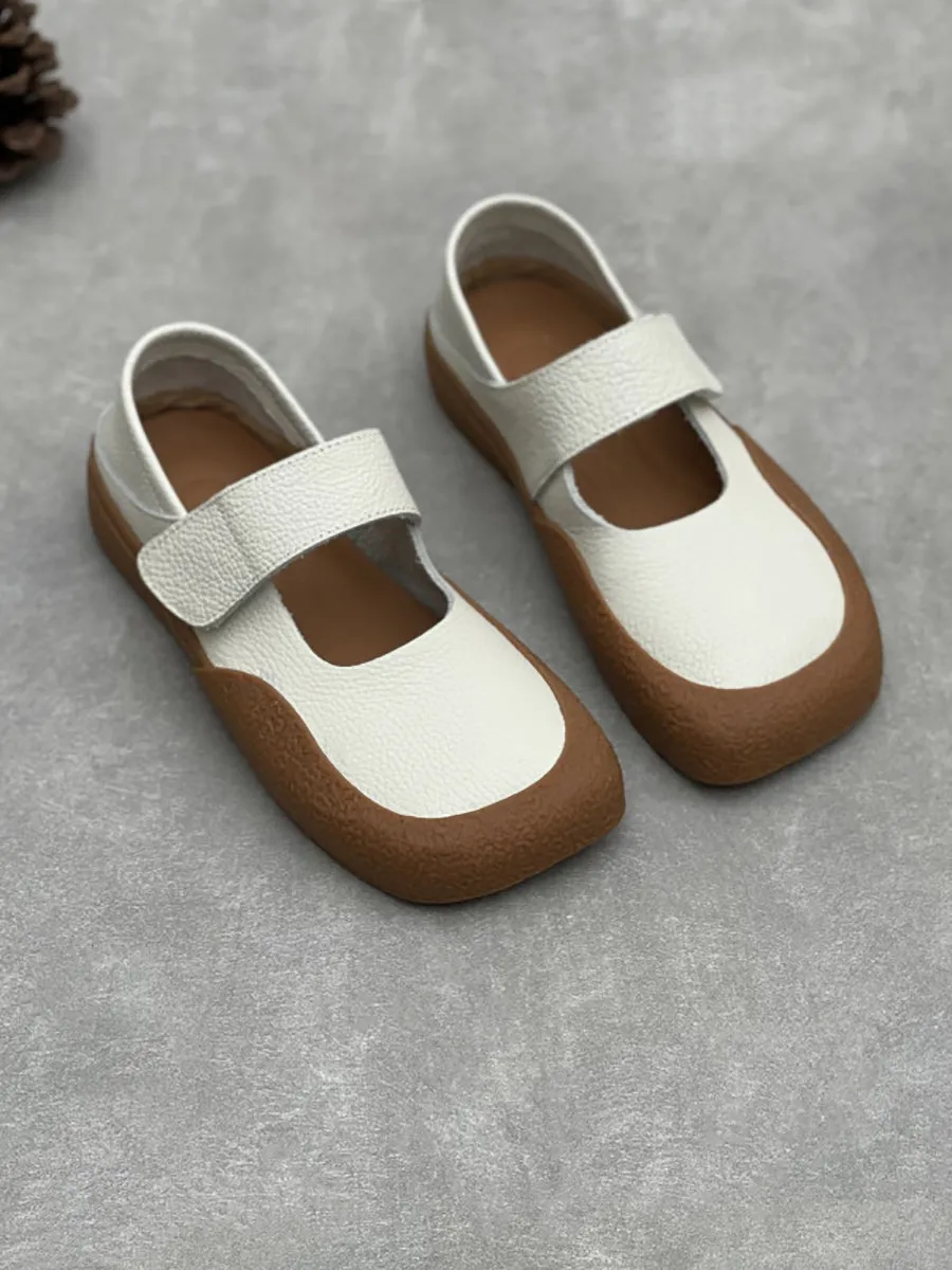 Women Vintage Summer Leather Square Toe Shoes