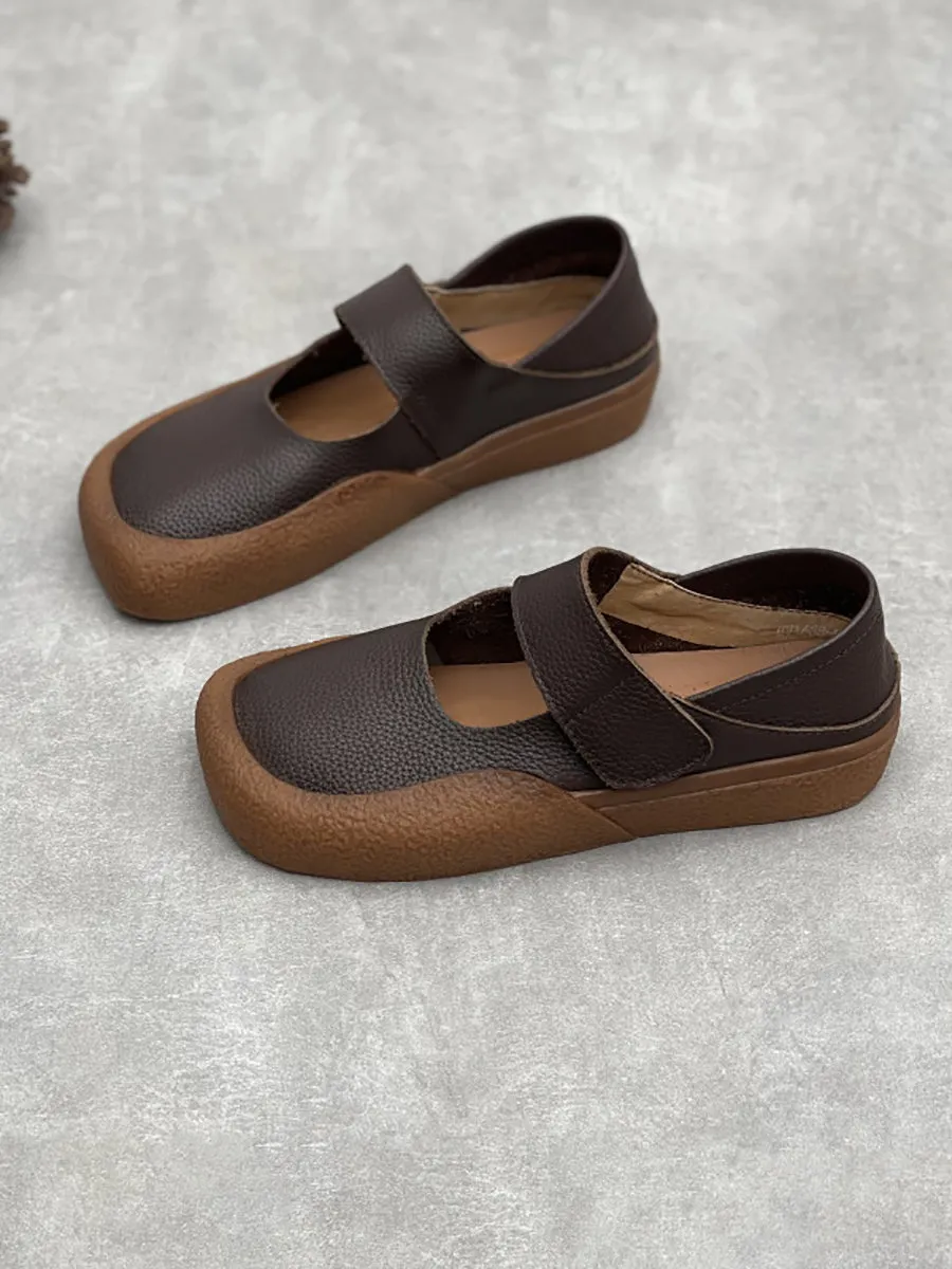 Women Vintage Summer Leather Square Toe Shoes