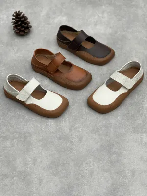 Women Vintage Summer Leather Square Toe Shoes