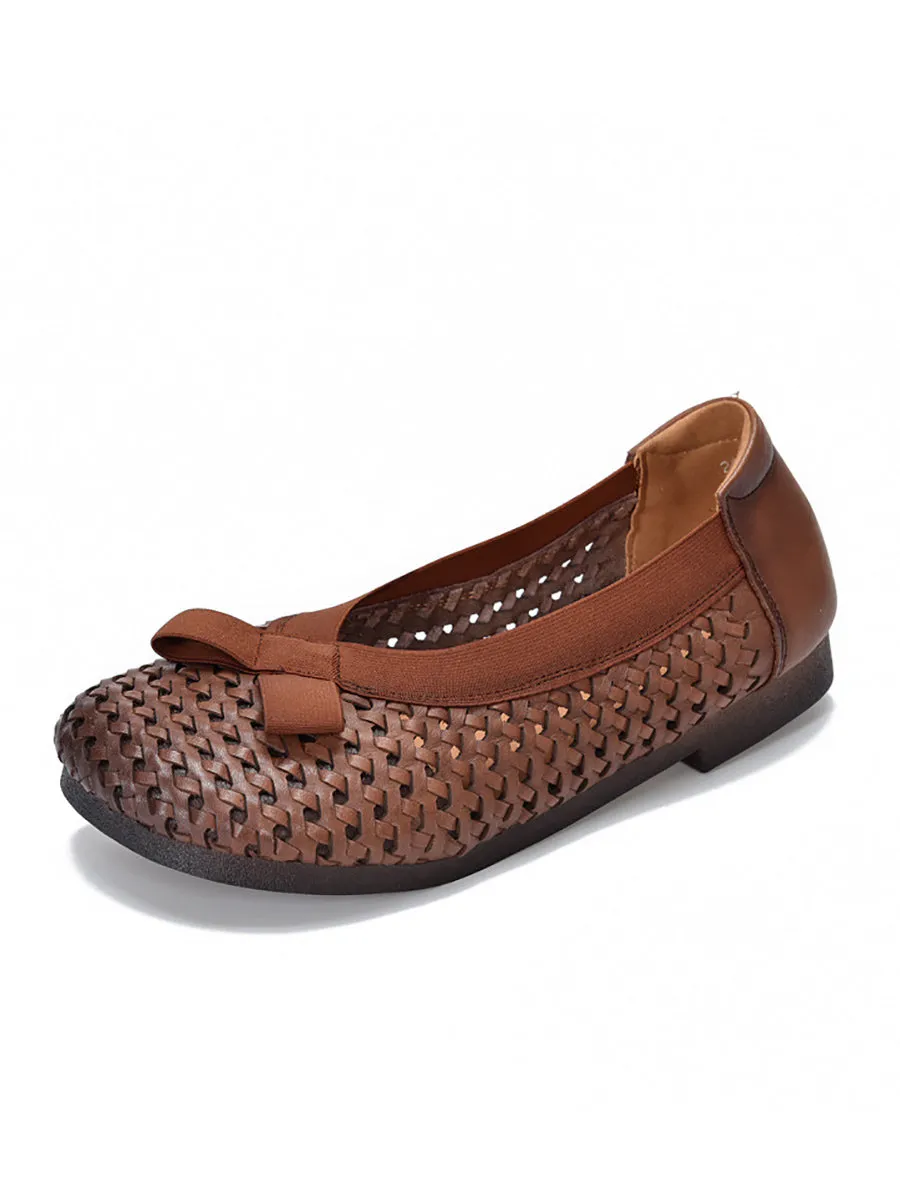Women Vintage Summer Leather Weave Low Heel Shoes