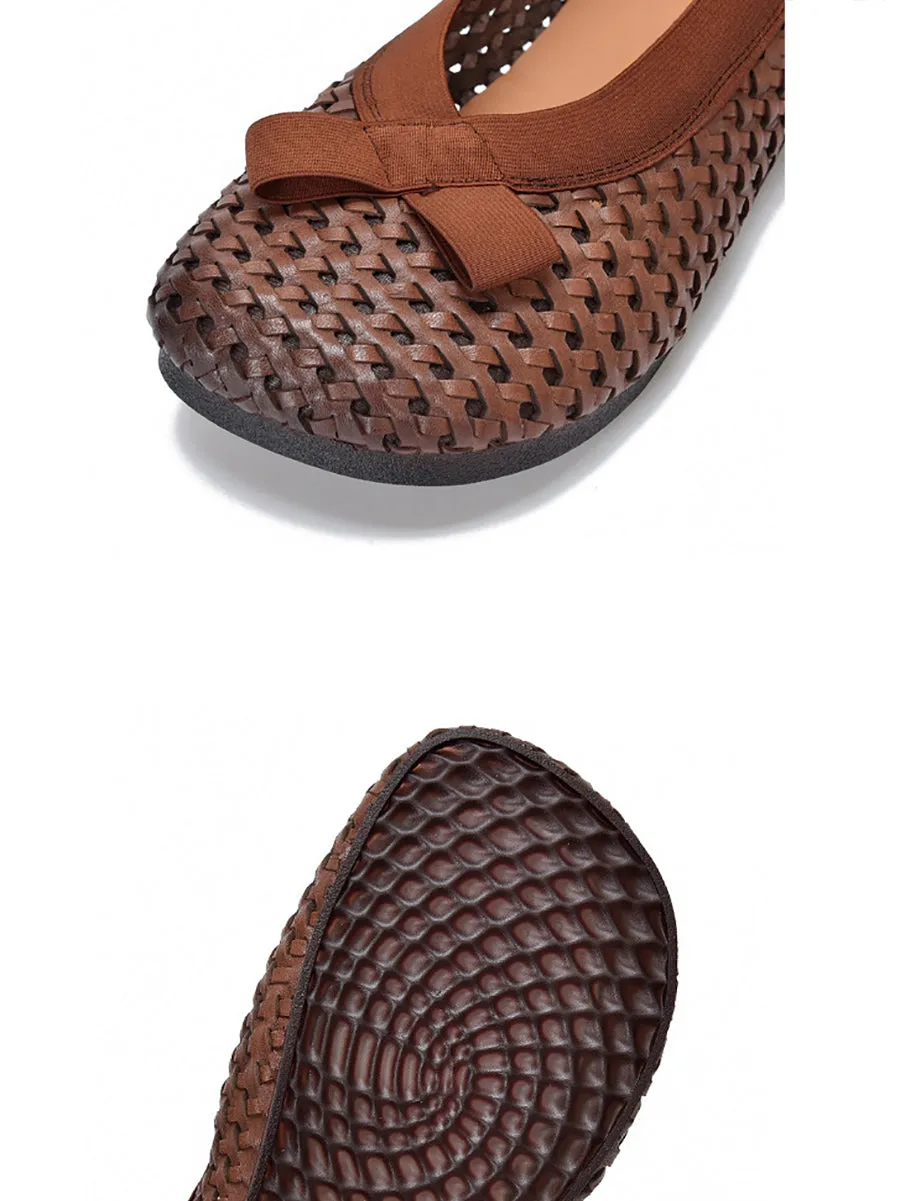 Women Vintage Summer Leather Weave Low Heel Shoes