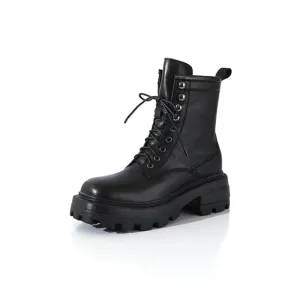 Women Zipper Platform Genuine Leather  Motorcycle Shoes