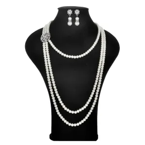 Women's 20s Multilayer Faux Pearls Flapper Long Necklace Earrings Set |JaosWish
