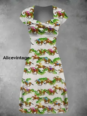 Women's Derby Horse Art Print Dress