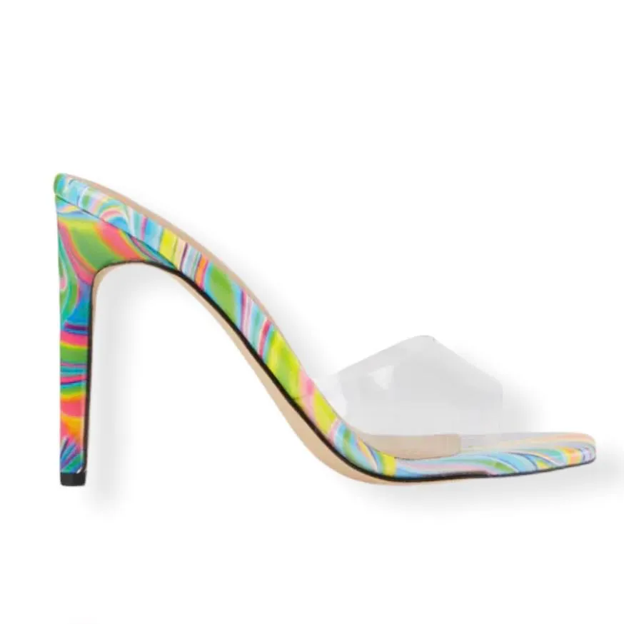 Women's High Heel Square Toe Slip On Sandals