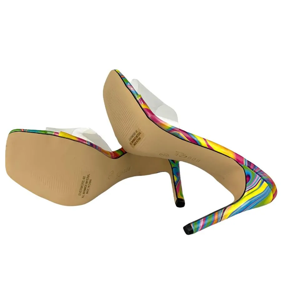 Women's High Heel Square Toe Slip On Sandals