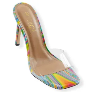 Women's High Heel Square Toe Slip On Sandals