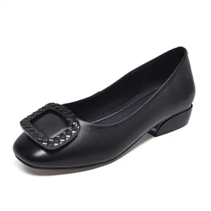 Women's Low Heel Leather Pumps