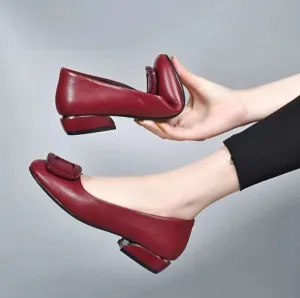 Women's Low Heel Leather Pumps