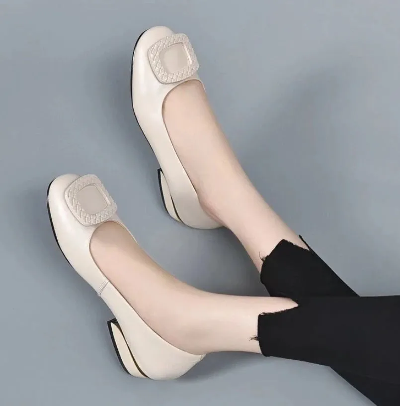 Women's Low Heel Leather Pumps