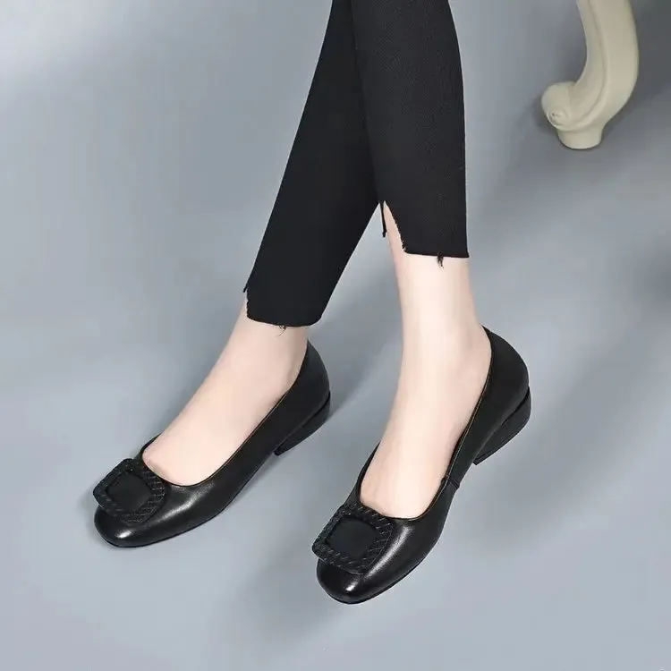 Women's Low Heel Leather Pumps