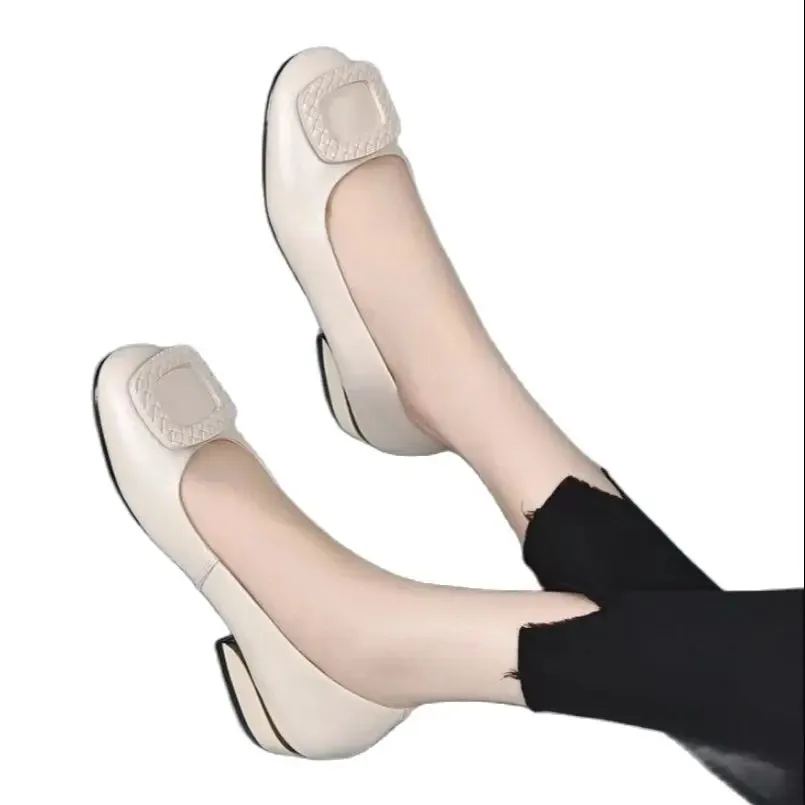 Women's Low Heel Leather Pumps