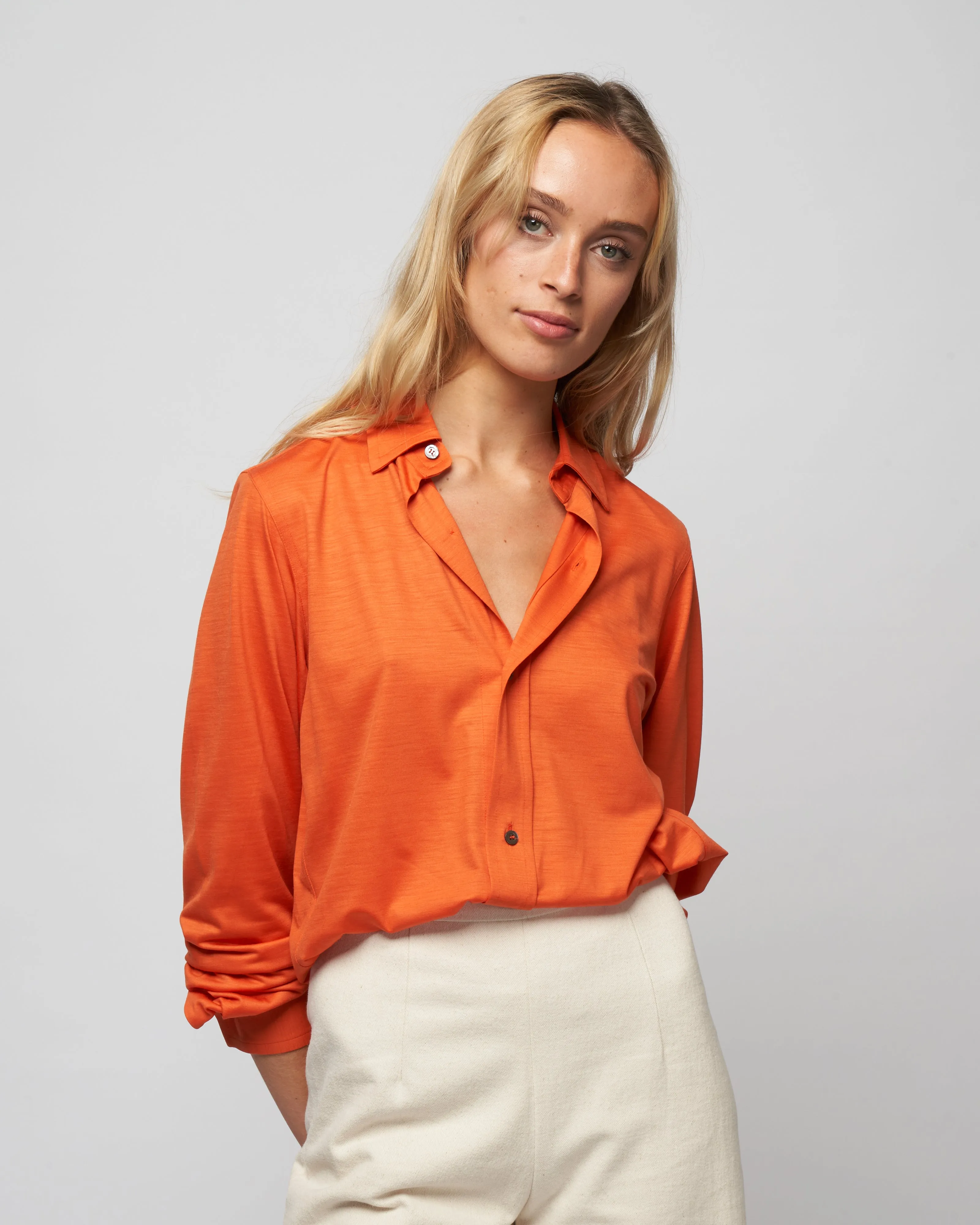 wool jersey shirt - knit papaya