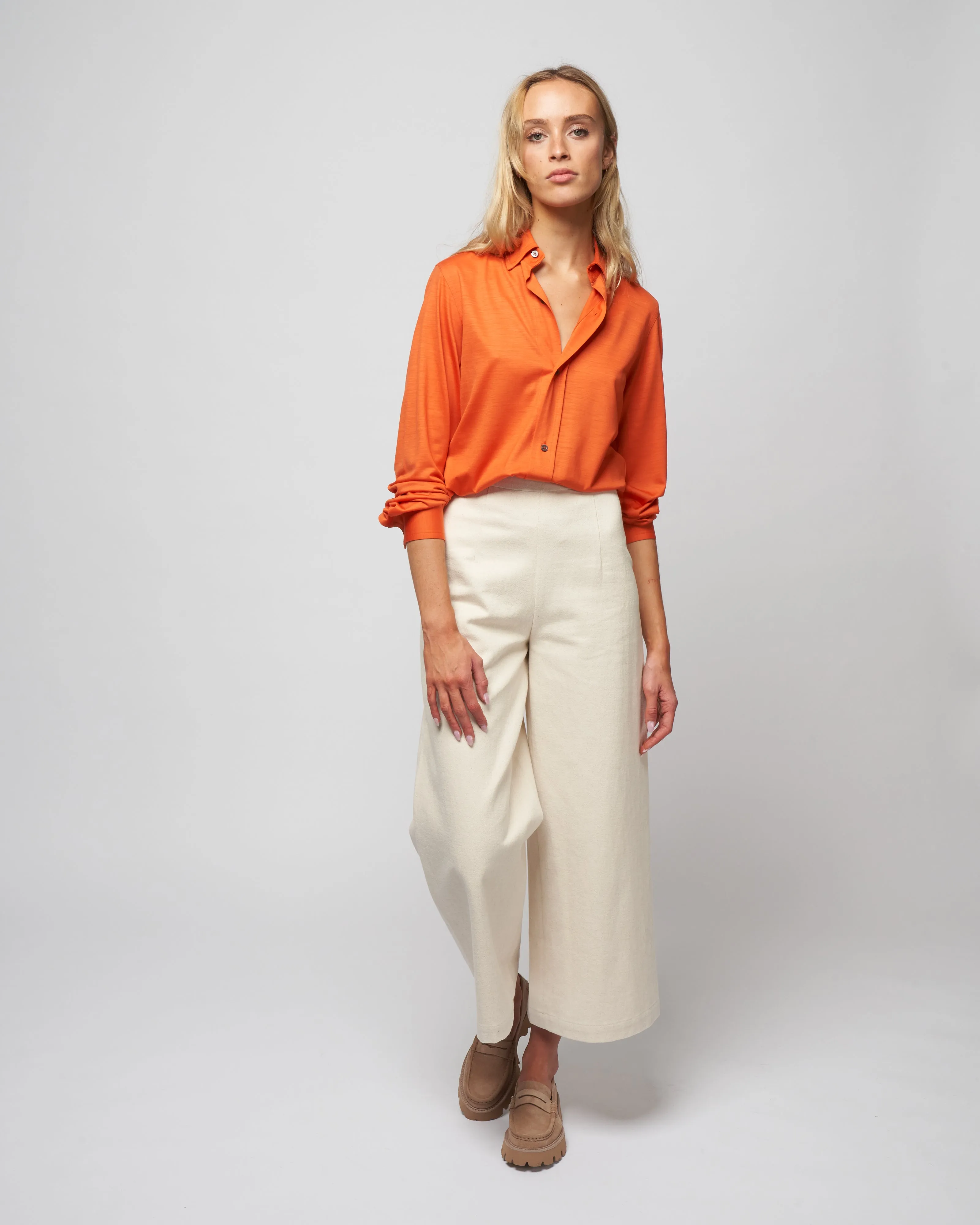wool jersey shirt - knit papaya