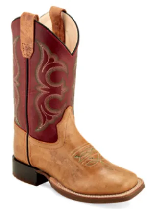 YOUTH (3.5-7) CACTUS TAN/RED SQUARE TOE BOOT