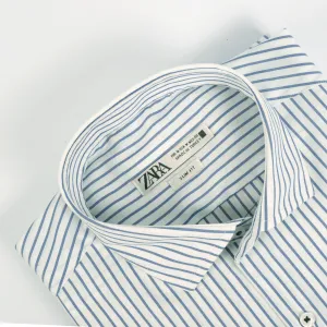 ZR White & Blue Narrow Stripes Shirt