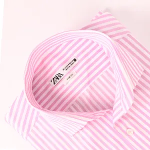 ZR White & Pink Narrow Stripes Shirt